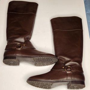 Ralph Lauren Women Sulita Harness Brown Leather Tall Riding Boots Size 7B